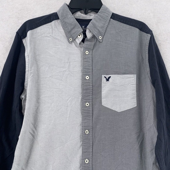 American Eagle Shirt Blue Gray Button Up‎ Long Sleeve Classic Fit Mens M - Picture 3 of 8